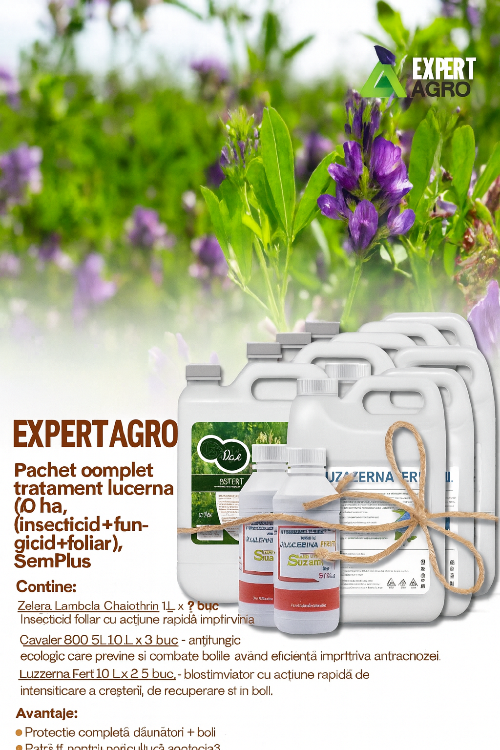 Pachet complet tratament lucernă 10 ha (insecticid + fungicid + foliar) 82Litri REDUCERE LIMITATA BLACK FRIDAY